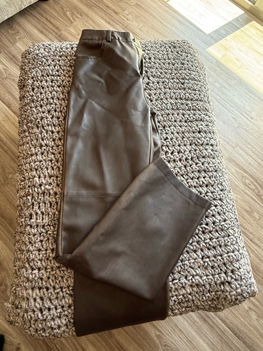 The Vintage Shop Brown Faux Leather Pants with Zipper Detail